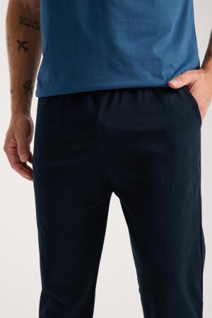 Erkek İndigo Düğmeli Yaka Kısa Kol Pijama Takımı - 5