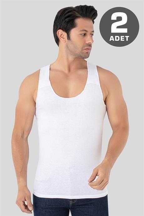 Erkek İz Bırakmayan Dikişsiz Atlet Beyaz %100 Pamuk Penye 2'li Paket - 1