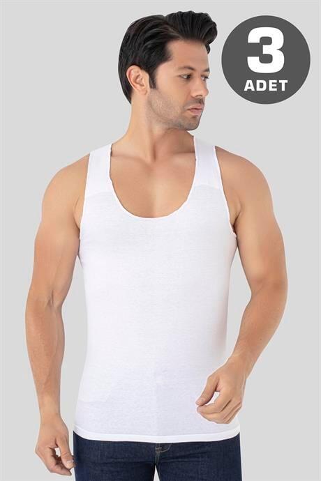 Erkek İz Bırakmayan Dikişsiz Atlet Beyaz %100 Pamuklu 3'lü Paket - 1