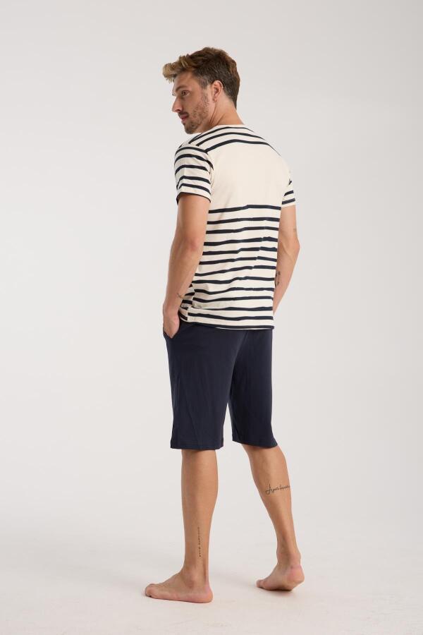Erkek Krem Sıfır Yaka Kısa Kol Şortlu Pijama Takımı - 5