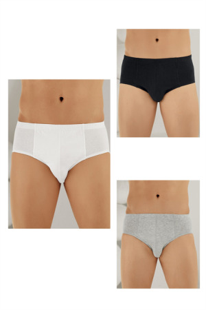Erkek Külot Slip %100 Pamuk Karışık Renkli 3'lü Paket Beyaz Siyah Gri - 1