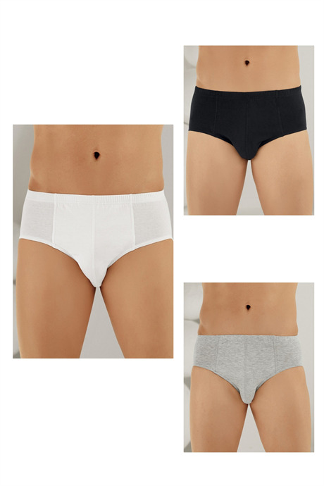 Erkek Külot Slip %100 Pamuk Karışık Renkli 3'lü Paket Beyaz Siyah Gri - 1