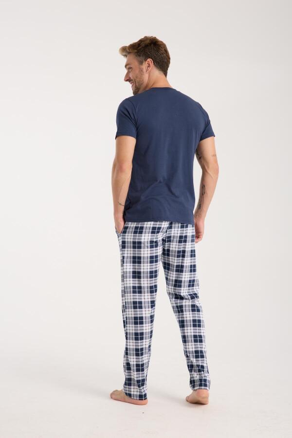 Erkek Lacivert Düğmeli Yaka Kısa Kol Pijama Takımı - 3