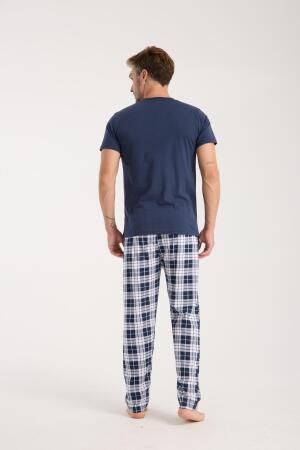 Erkek Lacivert Düğmeli Yaka Kısa Kol Pijama Takımı - 4