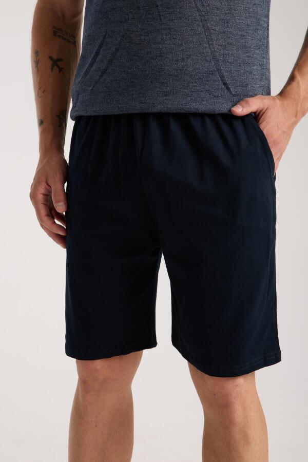 Erkek Lacivert Sıfır Yaka Kısa Kol Şortlu Pijama Takımı - 3