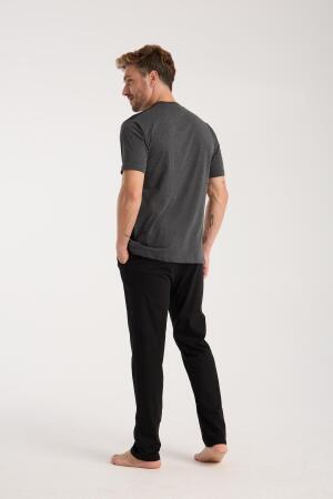 Erkek Lacivert Sıfır Yaka Kısa Kol Şortlu Pijama Takımı - 6