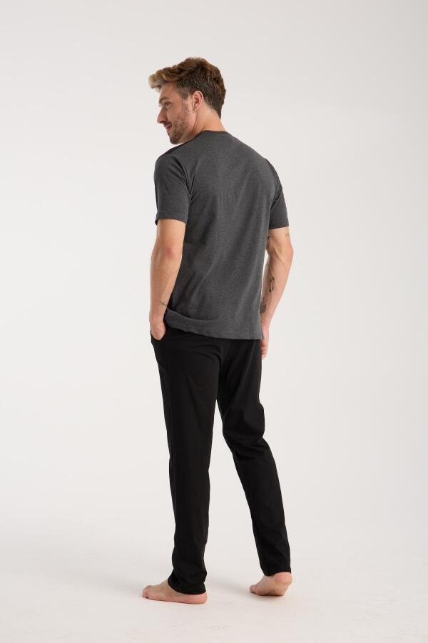 Erkek Lacivert Sıfır Yaka Kısa Kol Şortlu Pijama Takımı - 6