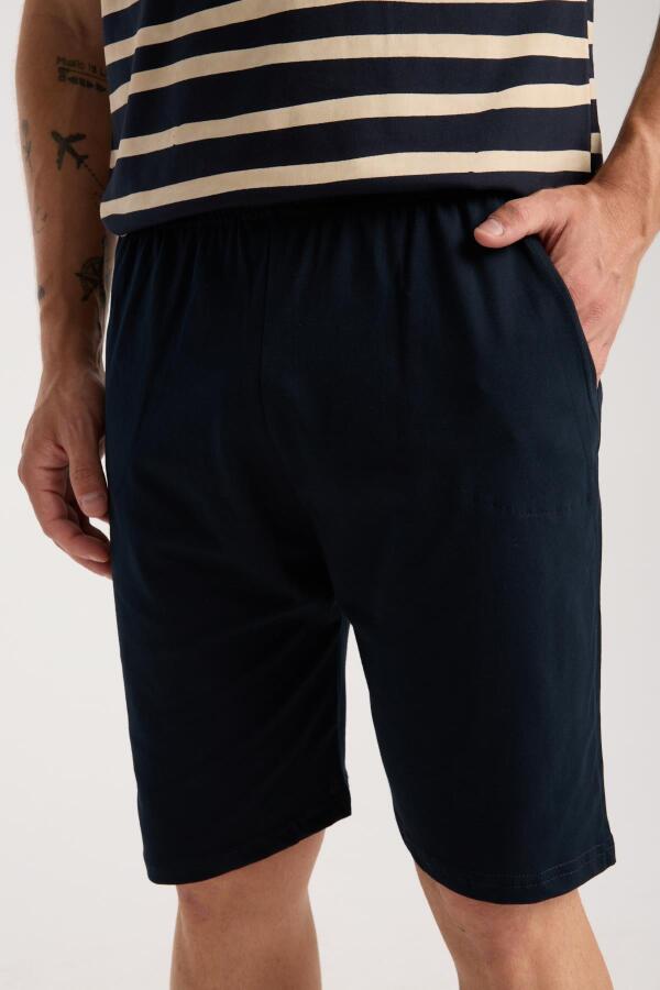 Erkek Lacivert Sıfır Yaka Kısa Kol Şortlu Pijama Takımı - 6