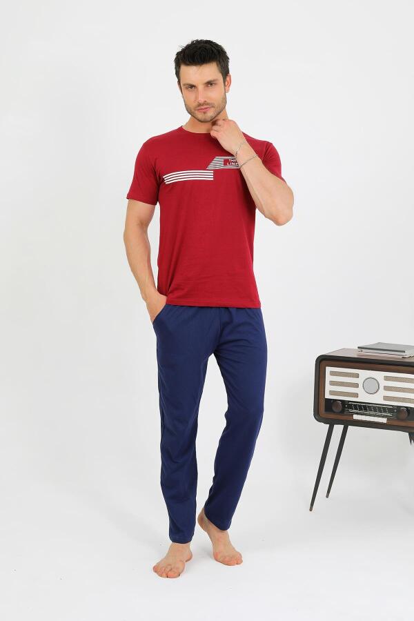 Erkek Pamuk Kısa Kol Pijama Takım Bordo 6875 - 1