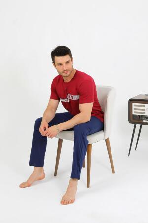 Erkek Pamuk Kısa Kol Pijama Takım Bordo 6875 - 3