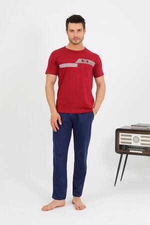 Erkek Pamuk Kısa Kol Pijama Takım Bordo 6875 - 4