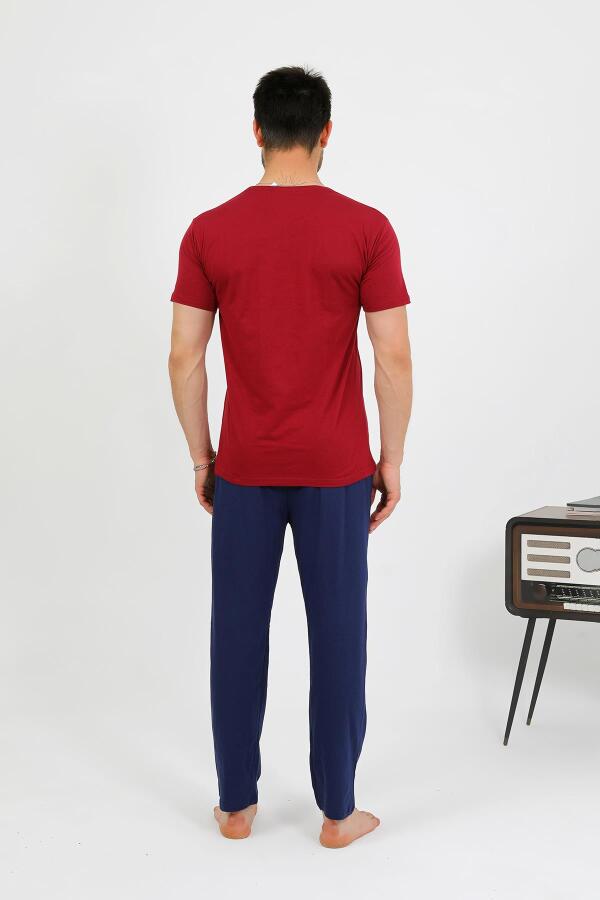Erkek Pamuk Kısa Kol Pijama Takım Bordo 6875 - 5