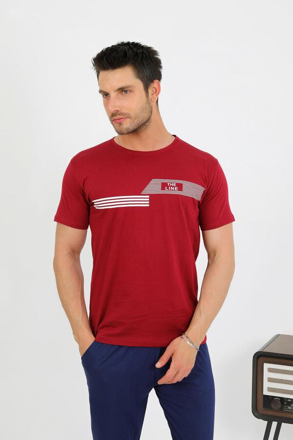Erkek Pamuk Kısa Kol Pijama Takım Bordo 6875 - 6
