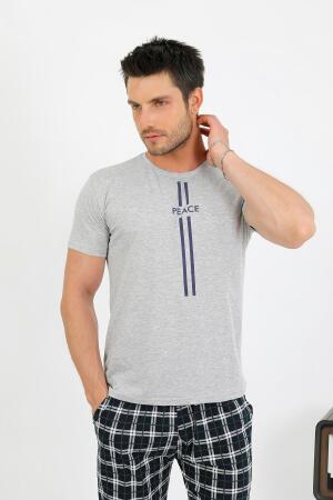 Erkek Pamuk Kısa Kol Pijama Takım Gri 6875 - 1