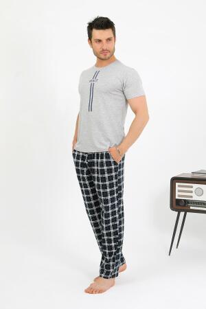 Erkek Pamuk Kısa Kol Pijama Takım Gri 6875 - 2