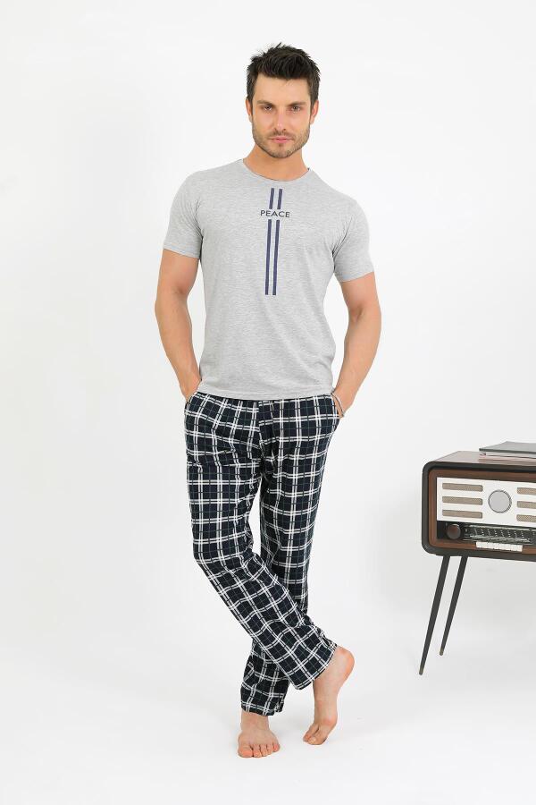 Erkek Pamuk Kısa Kol Pijama Takım Gri 6875 - 3