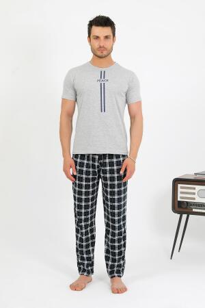 Erkek Pamuk Kısa Kol Pijama Takım Gri 6875 - 4