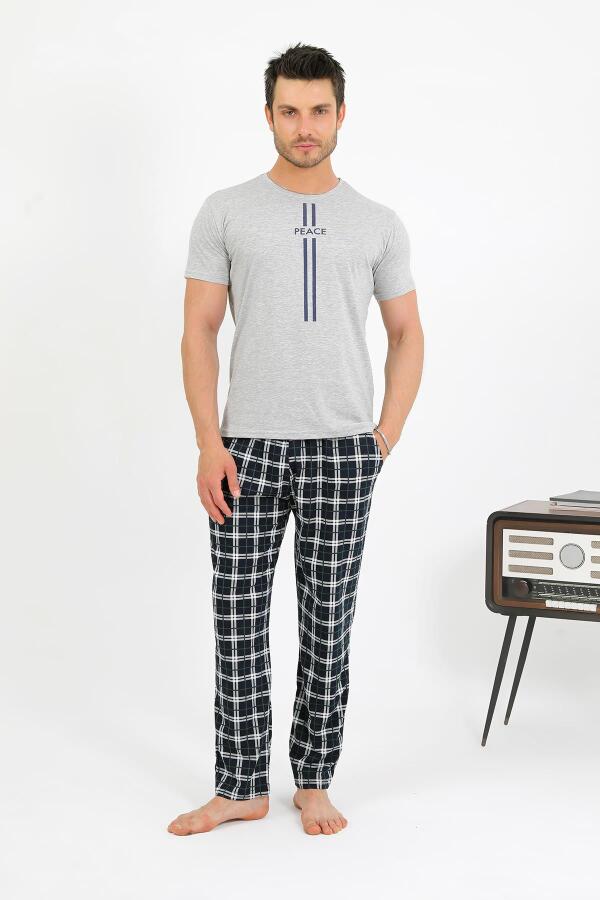 Erkek Pamuk Kısa Kol Pijama Takım Gri 6875 - 6