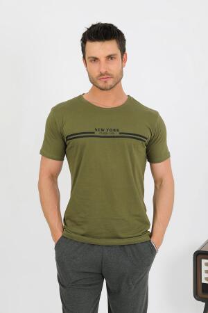 Erkek Pamuk Kısa Kol Pijama Takım Haki 6875 - 2