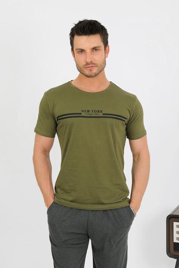 Erkek Pamuk Kısa Kol Pijama Takım Haki 6875 - 2
