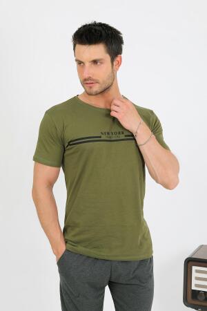 Erkek Pamuk Kısa Kol Pijama Takım Haki 6875 - 3