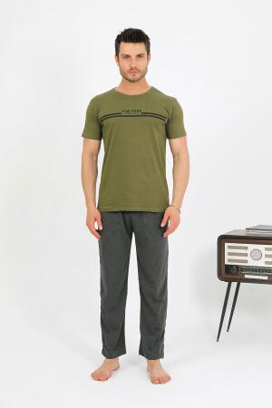 Erkek Pamuk Kısa Kol Pijama Takım Haki 6875 - 4
