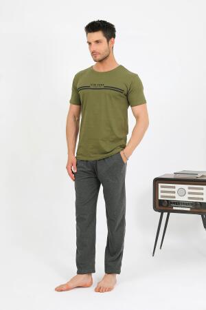 Erkek Pamuk Kısa Kol Pijama Takım Haki 6875 - 5
