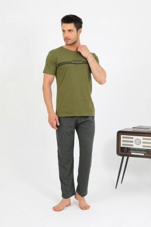 Erkek Pamuk Kısa Kol Pijama Takım Haki 6875 - 6