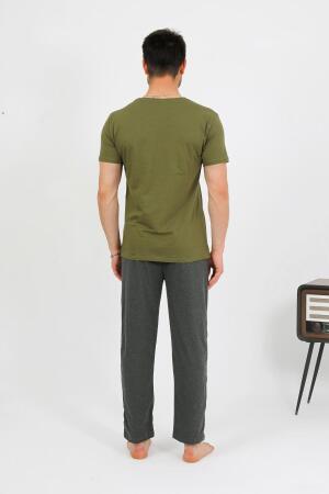 Erkek Pamuk Kısa Kol Pijama Takım Haki 6875 - 7