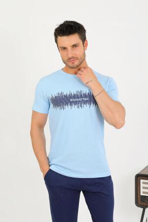 Erkek Pamuk Kısa Kol Pijama Takım Mavi 6875 - 2