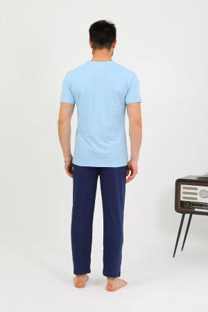 Erkek Pamuk Kısa Kol Pijama Takım Mavi 6875 - 6