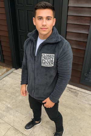 Erkek Polar Fermuarlı Sweatshirt – Kapüşonsuz, Cepli, Yumuşak Dokulu, Oversize Rahat Kalıp, Kışlık Sıcak Tutan Fermuarlı Üst - Füme - 1