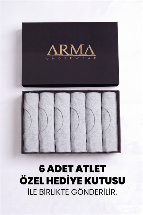 Erkek Premium %100 Pamuk Gri Atlet 6'lı Özel Hediye Kutulu Damat Bohçası Çeyiz Seti - 2
