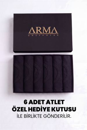 Erkek Premium %100 Pamuk Siyah Atlet 6'lı Özel Hediye Kutulu Damat Bohçası Çeyiz Seti - 2