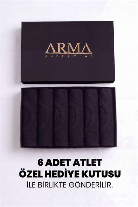 Erkek Premium %100 Pamuk Siyah Atlet 6'lı Özel Hediye Kutulu Damat Bohçası Çeyiz Seti - 2