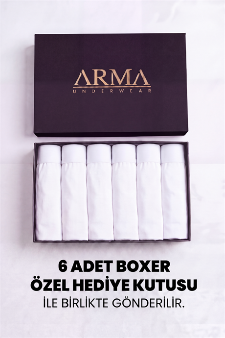 Erkek Premium Bambu Beyaz Boxer 6'lı Hediye Kutulu Damat Bohçası ve Çeyiz Seti - 2