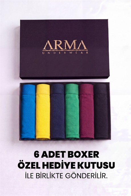 Erkek Premium Bambu Renkli Boxer 6'lı Hediye Kutulu Damat Bohçası ve Çeyiz Seti - 2