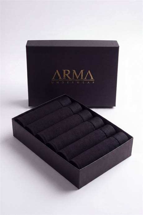 Erkek Premium Bambu Siyah Boxer 6'lı Hediye Kutulu Damat Bohçası ve Çeyiz Seti - 1