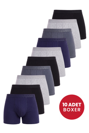 Erkek Renkli Boxer 10'lu Paket Pamuklu Likralı Yumuşak ve Esnek Kumaş - 1