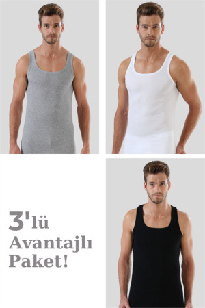 Erkek Renkli Ribana Atlet 3'lü Paket %100 Pamuklu - 1