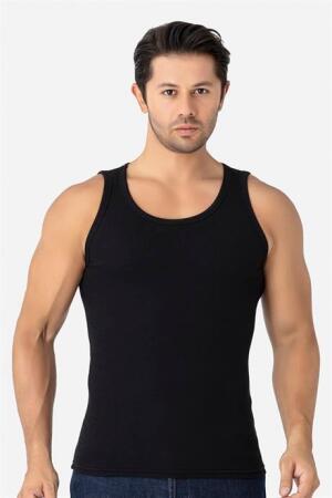 Erkek Siyah Fitilli Atlet Pamuklu Likralı Kaşkorse Halter Yaka Slim Fit Atlet - 1