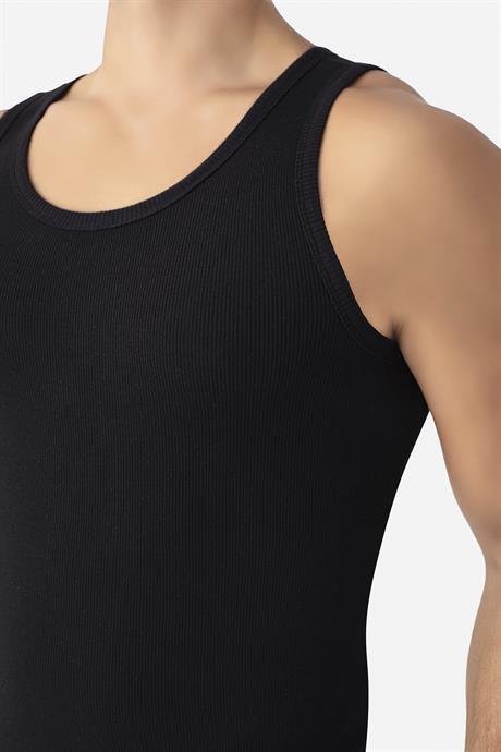 Erkek Siyah Fitilli Atlet Pamuklu Likralı Kaşkorse Halter Yaka Slim Fit Atlet - 2