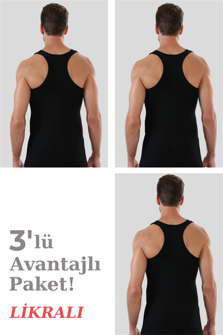 Erkek Siyah Pamuklu Likralı Sporcu Atlet 3'lü Paket - 1