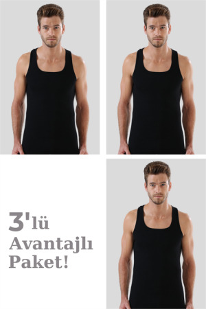 Erkek Siyah Ribana Atlet 3'lü Paket %100 Pamuklu - 1