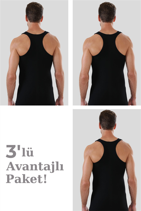 Erkek Siyah Sporcu Atlet Ribana %100 Pamuk 3'lü Paket - 1