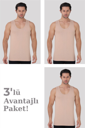 Erkek Ten Rengi Penye Atlet %100 Pamuk 3'lü Paket - 1