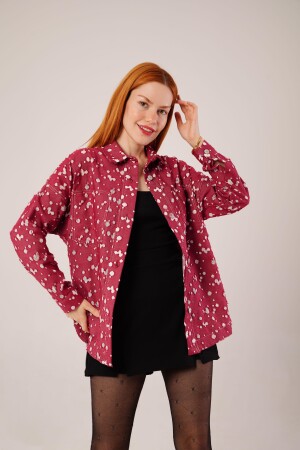 Eskitme Görünümlü Denim Bordo Gömlek - ANGELINO BuyukBedeniz