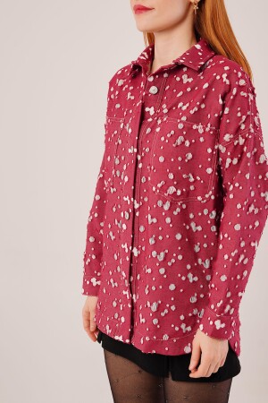 Eskitme Görünümlü Denim Bordo Gömlek - 3