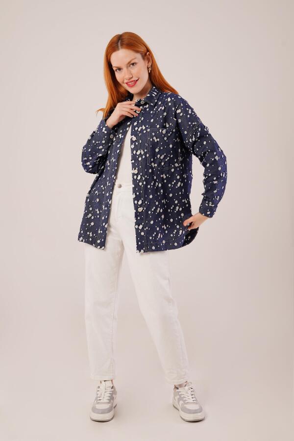 Eskitme Görünümlü Denim Mavi Gömlek - 2