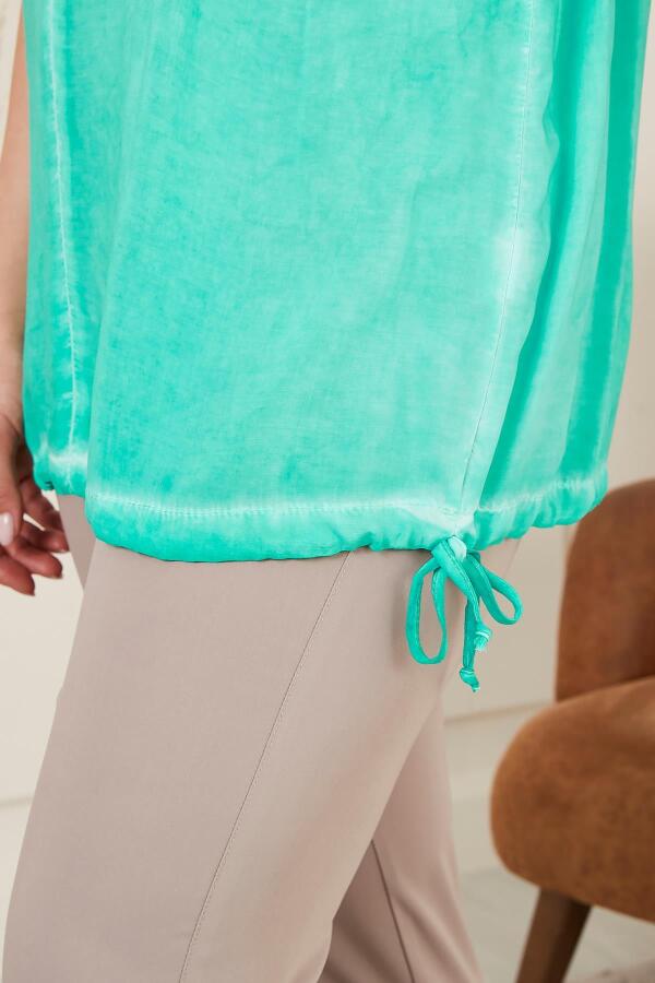 Eteği Bağlamalı Omuz Detaylı Büyük Beden Yeşil Bluz - 3